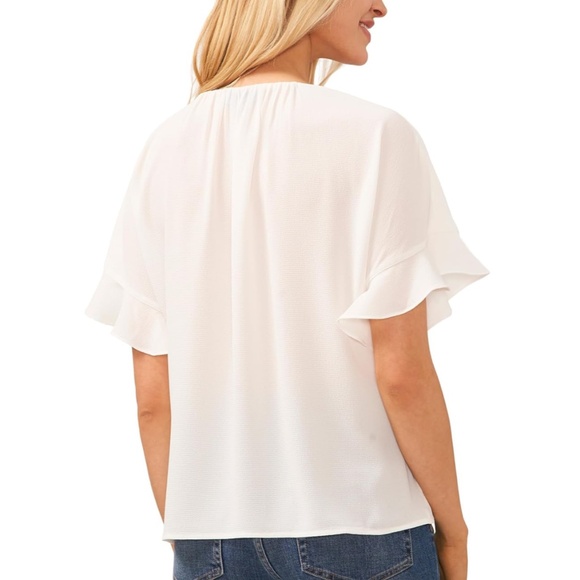 CeCe Women's Drop Shoulder Wide Neck Ruched Blouse Color: New Ivory Size XS - Picture 2 of 16